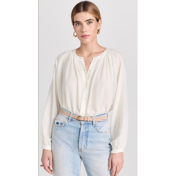 Jenni Kayne Tops - Jenni Kayne Willow Blouse Small Ivory White Wool Blend Gauze Minimal Lagenlook